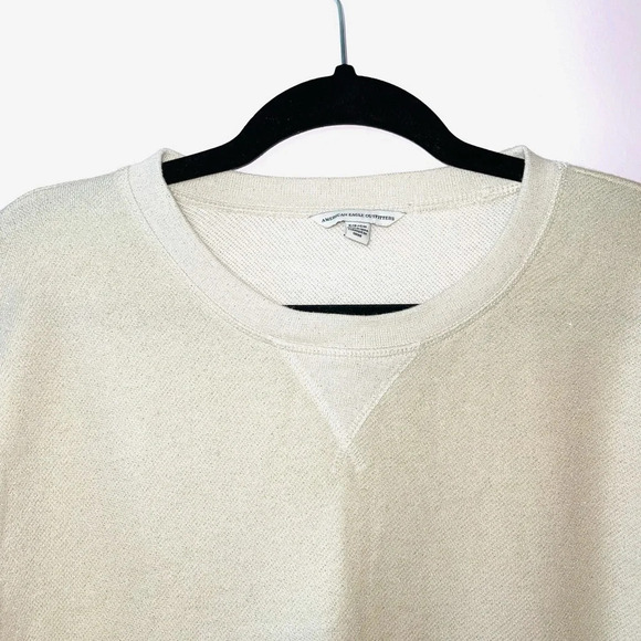 American Eagle Cream & Gold Metallic Sparkle Pullover Sweatshirt Small Women’s - Picture 2 of 12